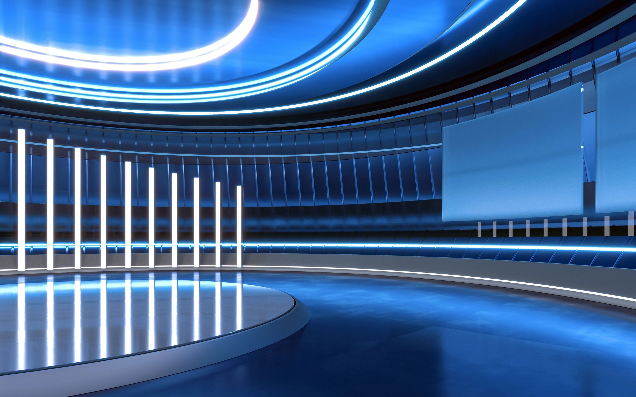 Blue-lit studio scene with cinematic atmosphere